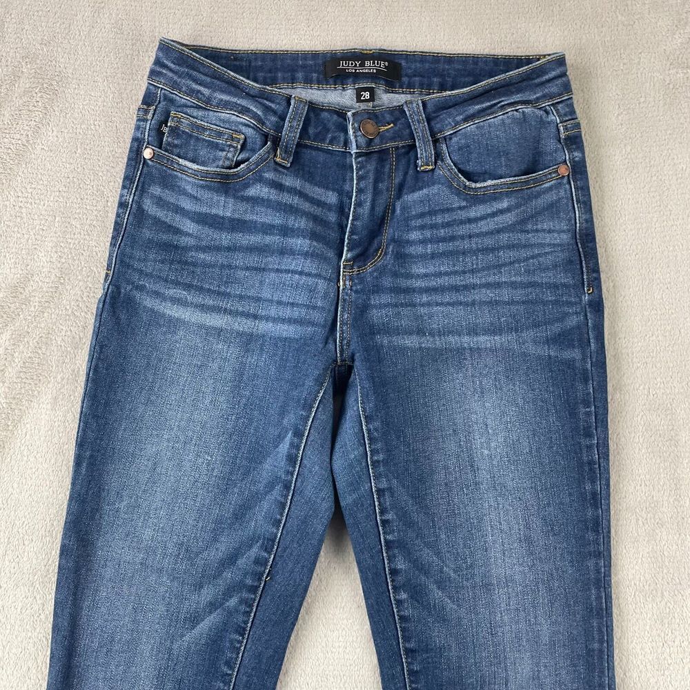 JUDY BLUE Relaxed Fit Jeans Women 28x26 Blue Whiskering Zip‎ Fly JBB2102DK - Picture 5 of 12